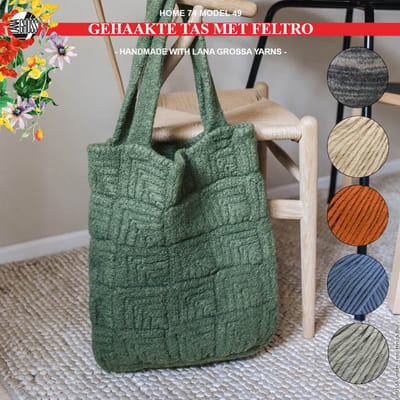 Haakpakket granny tas met Feltro-garen model 49 van Lana Grossa Home nr. 74- sand