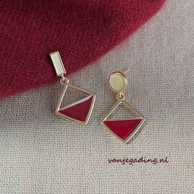 Gading® dames oorbellen met vierkant-rood-goud-oorhanger-32mm-zilver 925