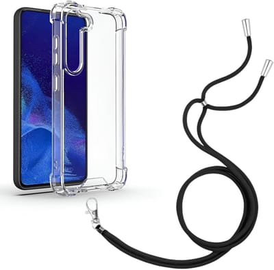 Shock Proof Case Hoes Geschikt voor Samsung Galaxy A35 Hoesje Transparant Met universele Telefoonkoord zwart - Cover - Nek Hanger - Koord Hoes