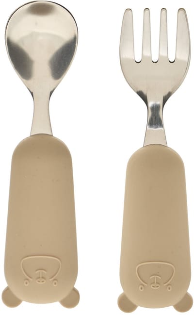 Atmosphera Yum Kinder Bestekset - Vork en Lepel - 8x17x2cm - Beige