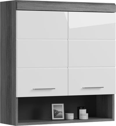Badkamermeubel - Wandkast - Houtmateriaal - Wit Hoogglans Front - Rookzilveren Body - 74cm x 79cm x 24cm