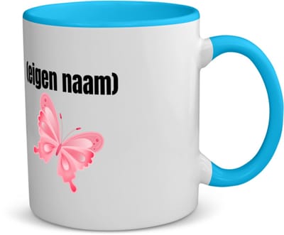 Akyol - roze vlinder met eigen naam koffiemok - theemok - blauw - Vlinder - dieren liefhebber - iemand die houdt van vlinders - verjaardag - cadeau - kado - geschenk - 350 ML inhoud