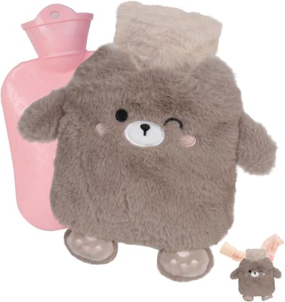 Kruik - Warmwaterkruik - Kruik met hoes - Warmwaterkruik kinderen - Warmwaterkruik met siliconen hoes - Mini-pluche - veilig en duurzaam - recyclebaar voor de winter - Voor dames - Heren en kinderen - Khaki