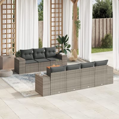 vidaXL - 8-delige - Loungeset - met - kussens - poly - rattan - grijs
