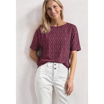Shirt met boothals en elastische zoom