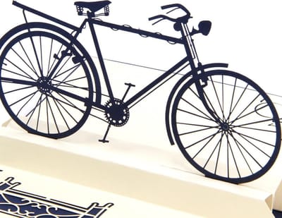 3D wenskaart - De oude Fiets van de Tweewieler bedankkaart felicitatie zomaar uitnodiging pop-up wenskaart