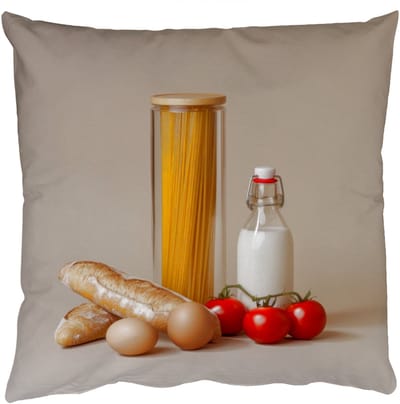Sierkussens - Kussentjes Woonkamer - 50x50 cm - Spaghetti - Melk - Tomaten - Eieren - Brood