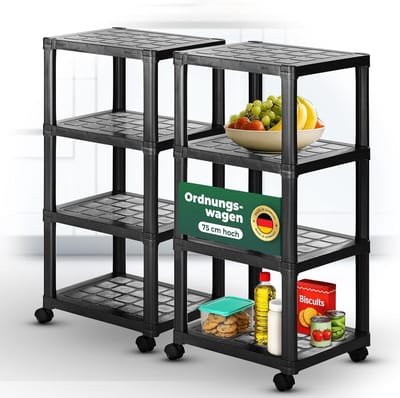 Novaliv 2x rolwagen met 4 niveaus zwart, badkamerplank badkamerplank badkamer keuken organisatiewagen zijwagen universele wagen schoonmaakwagen organisatiewagen schuifkast knutselwagen opbergorganizer