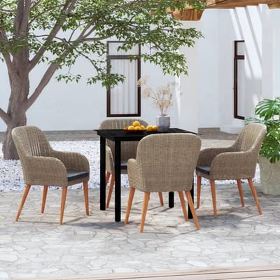 vidaXL - 5-delige - Tuinset - met - kussens - bruin