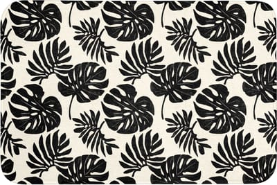 Badmat 90x60 cm - Antislip - Modern - Monstera - Zwart - Badmatten voor badkamer - Badkamermat - Douchemat - Badkamer mat