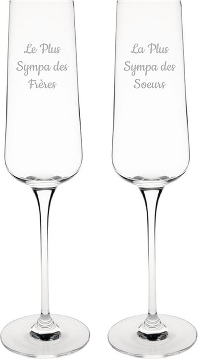 Champagneglas gegraveerd - 27cl - Le Plus Sympa des Frères & La Plus Sympa des Soeurs