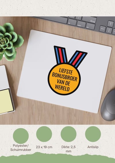 Akyol - liefste bonusbroer van de wereld Muismat - Broer - de liefste bonusbroer - verjaardagscadeau - verjaardag - cadeau - cadeautje voor broer - broer artikelen - kado - geschenk - gift - 23 bij 19 cm