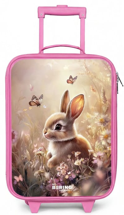 NoBoringSuitcases.com® - Kinderkoffer roze - Kindertrolley meisje - Bloemen - Bruin - Konijntje - Vlinder - Koffer kind lichtgewicht - Reiskoffer trolley voor kinderen - Koffertje met lichtgevende wieltjes - Rolkoffer