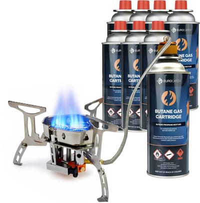 Eurocatch Opvouwbare Gasbrander Turbo 6800W - Met Connector - Incl. 8 gasflessen - Draagkoffer