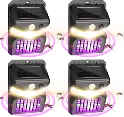 ZVD 4-pack 3-in-1 solar-muggenlamp voor buiten – LED-verlichting met bewegingssensor – Elektrische muggendoder – Buitenverlichting – Geschikt voor terrassen, vlonders en de camping.