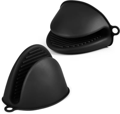 Dailygoody - Mini siliconen ovenwanten - Hittebestendige pannenlappen - Schattige ovenknijphandschoenen - Zwart - Multifunctioneel - Handig voor