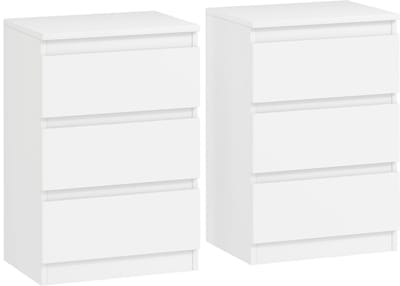 REDOM Set van 2 Nachtkastjes 40 x 30 x 59,5 cm van MDF-hout, wit, met 3 lades en modern minimalistisch design