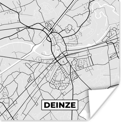 Poster België – Deinze – Stadskaart – Kaart – Zwart Wit – Plattegrond - 100x100 cm XXL