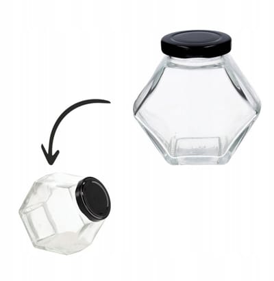 Zesijdige Glazen Pot 280ml met Deksel - Ideaal voor Honing & Jam