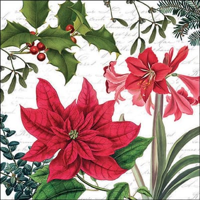 Ambiente - Lunch servetten - Christmas plants white