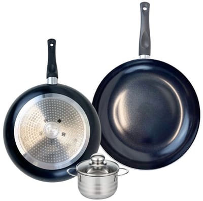 Set van 2 Koekenpannen 28 en 32 cm en 1 braadpan 12 cm Elo Prima Brillant