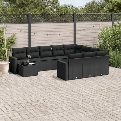 vidaXL - 11-delige - Loungeset - met - kussens - poly - rattan - zwart