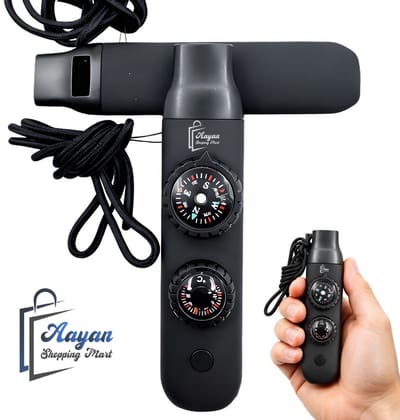 Survival Fluitje met Kompas - Zaklamp - Thermometer - Vergrootglas - Outdoor Noodfluit - Zwart - fluitjes noodfluit - 87184