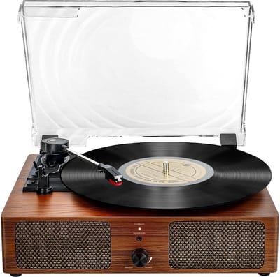 Vinyl platenspeler met ingebouwde luidsprekers - USB-cinch-uitgang AUX-in - hoofdtelefoon - auto-stop - 3-speed riemaandrijving - draagbaar - fonograaf - entertainment - decoratie