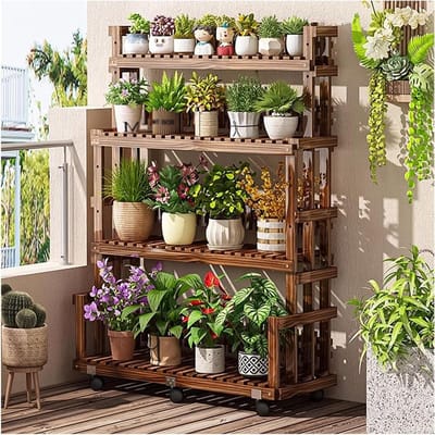Plantenrek 4 niveaus - Bloempot Organizer - Planten Buiten Zetten - In Hoogte Verstelbaar