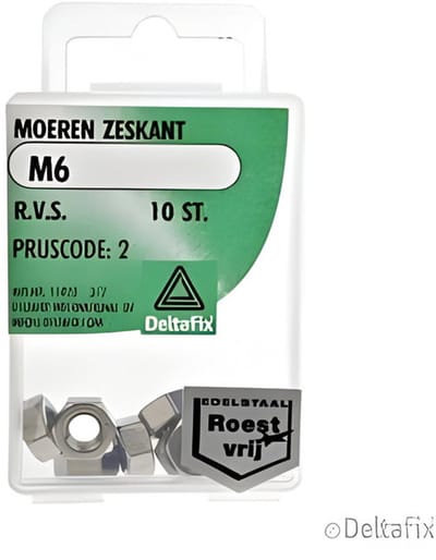 Deltafix - Moer zeskant m6 rvs 10st
