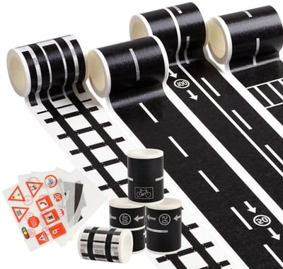 9-delige Set Hechttape voor Wegen en Spoorwegen - Perfect voor Speelgoedauto's, DIY Projecten en Creatieve Activiteiten