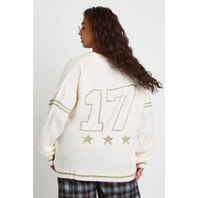 boohoo Dames Plus Oversized Gebreide Boyfriend Cardigan | Cream | Maat: 16-18