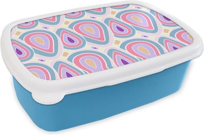 Broodtrommel Blauw - Lunchbox Patroon - Agaat - Retro - Paars - Brooddoos 18x12x6 cm - Brood lunch box - Broodtrommels voor kinderen en volwassenen