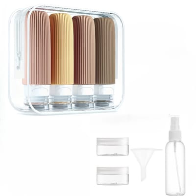 12 Delige Reisflesjes - met Etui - Siliconen reisflacons - Reisaccessoires - Cosmetica potjes - Reis flesjes - Navulbaar - Handbagage - Silicone - Reisaccessoires - LOUZIR