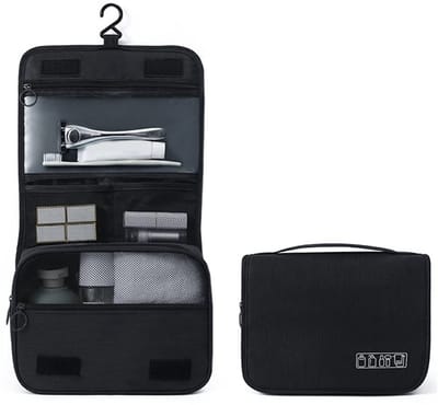 JHUBERS- Toilettas met haak - Hangende toilettas - Waterdichte opbergtas - Polyester - 23 x 19 x 8 cm - Nat/droogscheiding