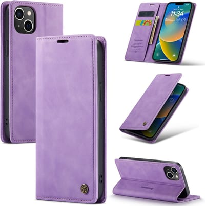 Casemania Hoesje Geschikt voor Apple iPhone 15 Bright Lila - Dunne Portemonnee Book Case - Slim Wallet Case met Pasjeshouder