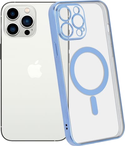 ShieldCase telefoonhoesje geschikt voor Apple iPhone 14 Pro Max hoesje transparant Magneet metal coating - blauw - Backcover case doorzichtig - Shockproof hoesje - Met oplaad ring