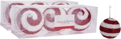6x stuks gedecoreerde kerstballen rood/wit kunststof diameter 10 cm - Kerstboom versiering