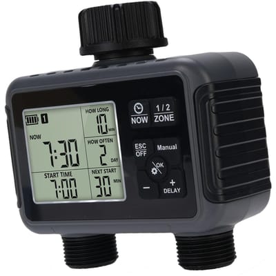 Slimme Sproeier Timer Dubbele Uitgangen Irrigatie Timer voor Tuin Gazon met Regenvertraging Automatisch gray