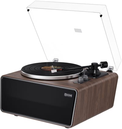 XJ-HOME Retro Platenspeler met Bluetooth - Bluetooth Platenspeler Walnoot - Ingebouwde Luidsprekers (4x) - AT-3600L - Snaaraandrijving 33/45 RPM - RCA & AUX Out - Met Stofkap