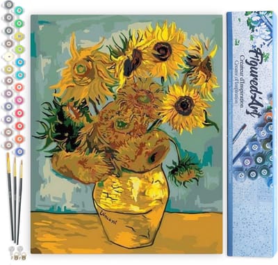 Figured'Art Schilderen op Nummer Volwassenen canvas Van Gogh - Zonnebloemen - Handwerk acrylverf Kit DIY Compleet - 40x50cm zonder frame