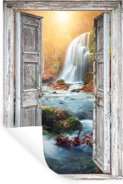 Muurstickers - Sticker Folie - Waterval - Doorkijk - Landschap - 20x30 cm - Plakfolie - Muurstickers Kinderkamer - Zelfklevend Behang - Zelfklevend behangpapier - Stickerfolie