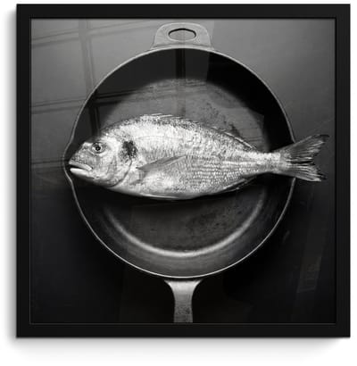 Poster in lijst - Fotolijst 40x40 cm - Posters - Pan - Vis - Zwart - Wit - Posterlijst zwart - Decoratie - Wanddecoratie woonkamer - Muurdecoratie slaapkamer