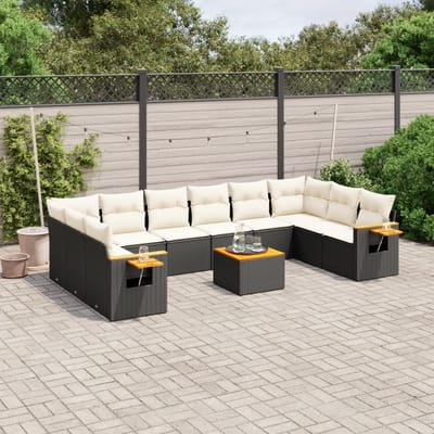 vidaXL - 11-delige - Loungeset - met - kussens - poly - rattan - zwart