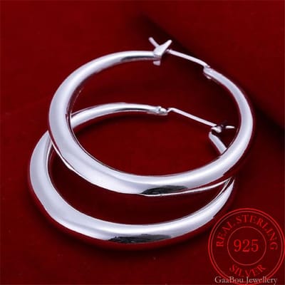 925 Zilver 33mm Grote Ronde Hoepel Oorbellen Voor Vrouwen Vintage Luxe Kwaliteit Sieraden Accessoires Geld 925 wit
