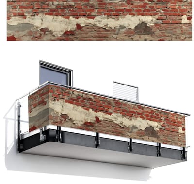 Balkonscherm 500x110 cm - Balkonposter Muur - Baksteen - Verweerd - Balkon scherm decoratie - Balkonschermen - Balkondoek zonnescherm