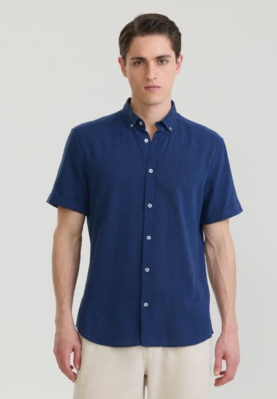 Felix Hardy Overhemd - Overhemden - Katoen Linnen Heren Navy - S