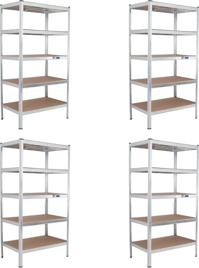 TRUTZHOLM - Zware Opbergrekken 180x90x60 cm - Set van 4 - 875 kg - 5 Legborden - Insteekbare Stelling - Werkplaatsrek - Extra Diep