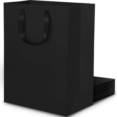Medium 10 stuks - 250 g/m² - 20 x 10 x 28 cm - Zwarte kraftpapieren zakken met handvat voor cadeautasjes