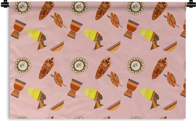Wandkleed - Wanddoek - Afrika - Djembé - Patronen - Afrikaanse maskers - 180x120 cm - Wandtapijt